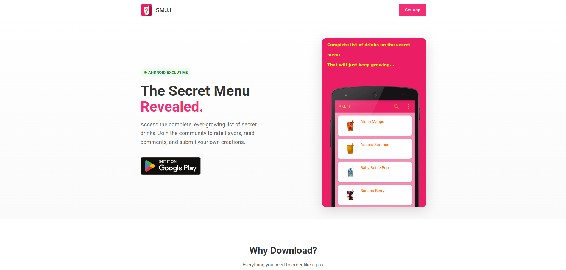 Secret Menu for Jamba Juice — Landing Page